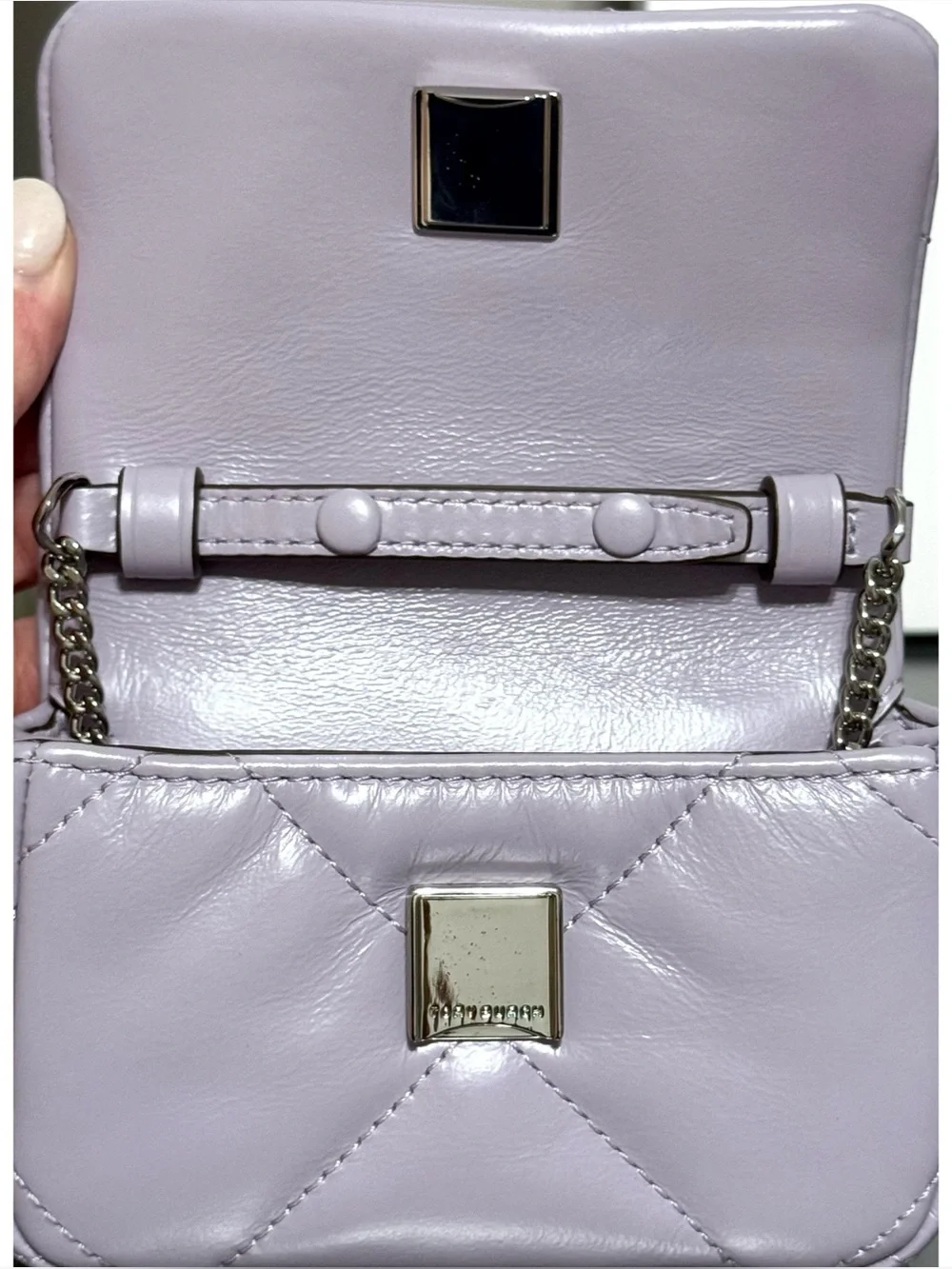 TORY BURCH MINI KIRA DIAMOND QUILT CLOVER CHAIN WALLET, PURPLE HEATHER